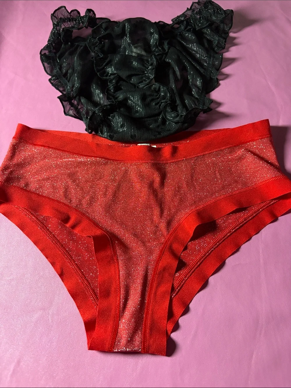 Victoria's Secret Black Floral Bikini Briefs with Pink and Red Accents